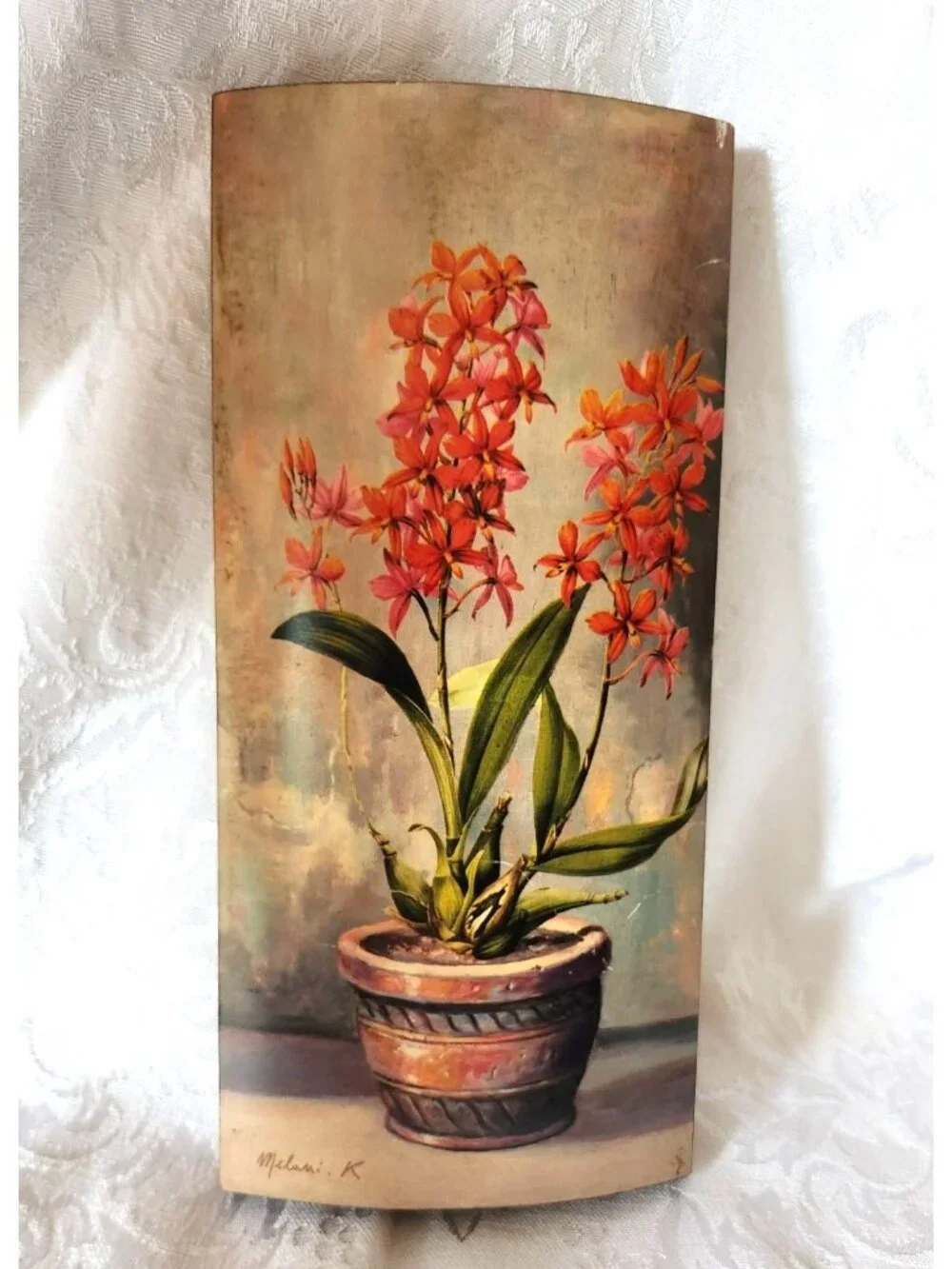 Vintage Signed Floral Prints On Wood Made In Italy Set Of 2 Cottagecore Romantic